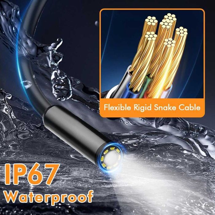 Kamera endoskopowa z podświetleniem, 20 m, 1080P HD, bez Wi-Fi, IP67