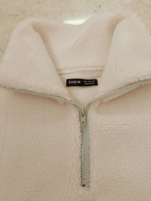 Crop top com pêlo carneiro verde/azul e branco Shein  -  S