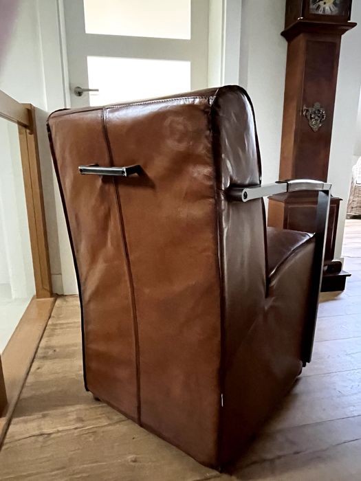 Fotel industrialny do stołu salonu biurowy Krzesło Skóra Metal Retro