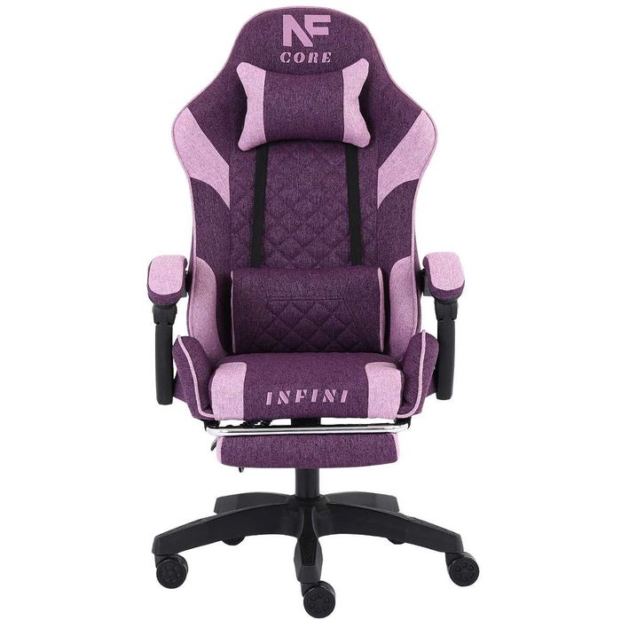 Fotel Gamingowy INFINI Core Purple z tkaniny, podnóżek