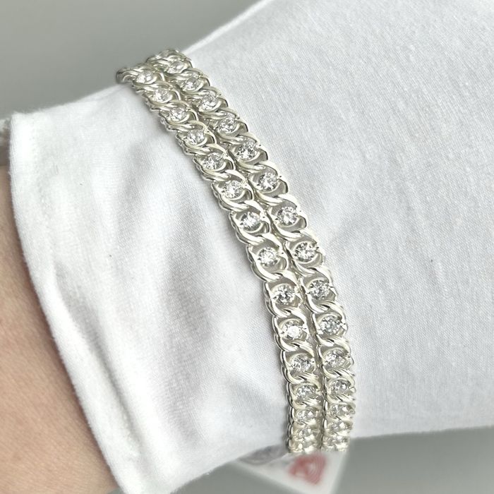 Срібний жіночий браслет з цирконієм подвійний бісмарк, 17-20 см