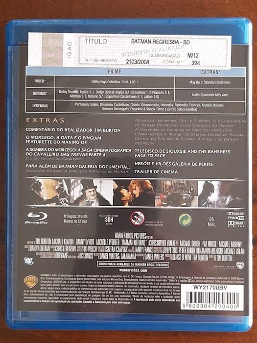 Blu-ray " Batman Returns / Batman Regressa " de 1992