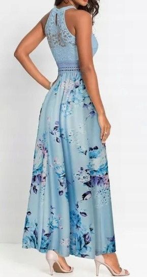 B.P.C długa sukienka w kwiaty z koronką niebieska ^48