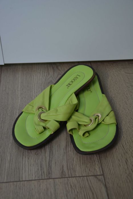 Zielone, limonkowe japonki, Lasocki, CCC, r. 38