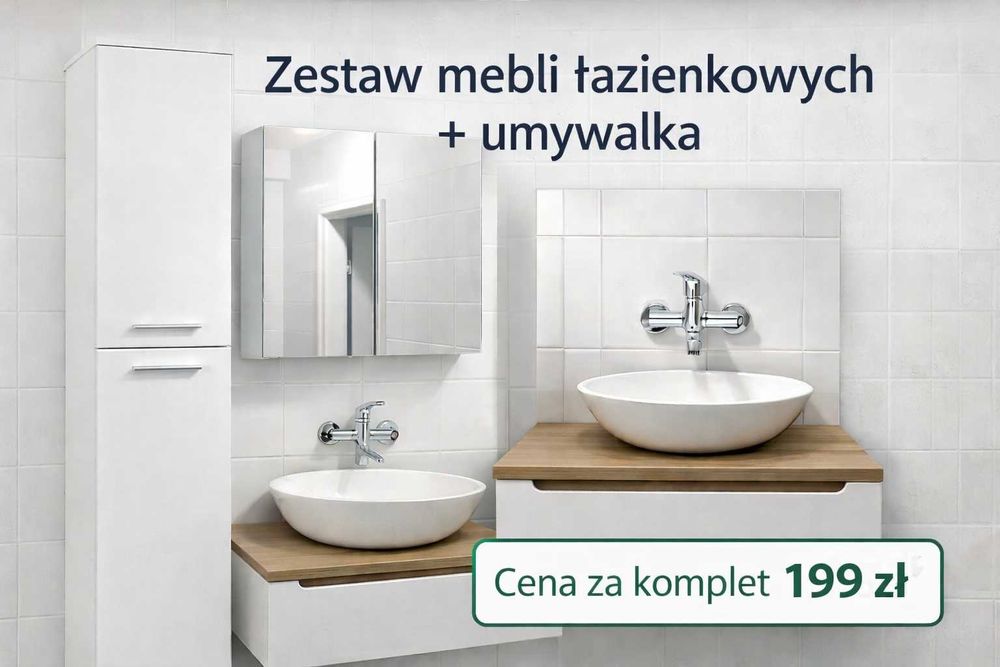 Zestaw mebli łazienkowych + umywalka - TANIO