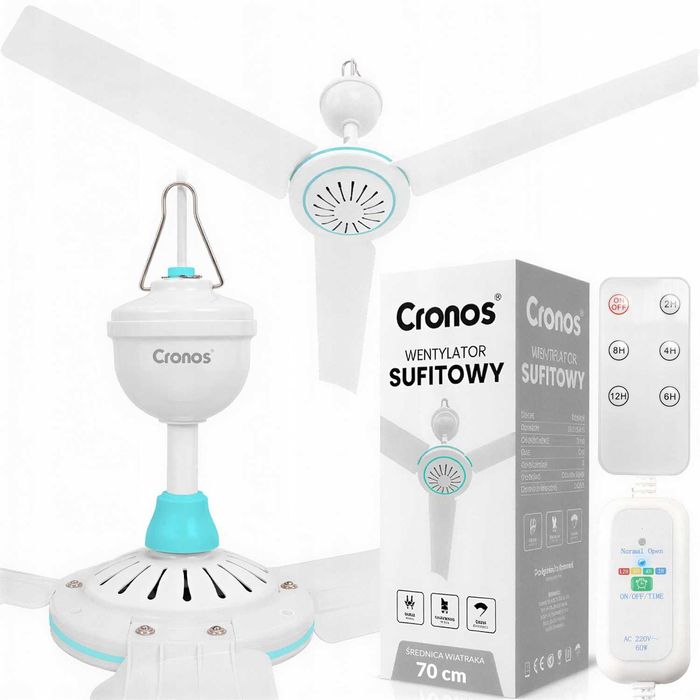 Стельовий вентилятор Cronos 70 см білий  + таймер + пульт дистанційного керування