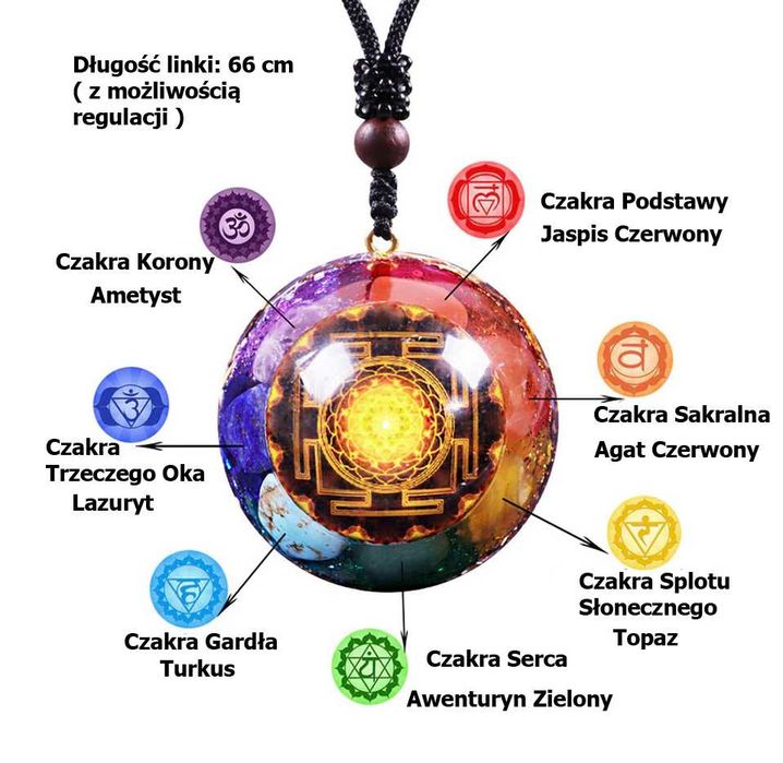 Cudowny Naszyjnik Orgonit Rainbow 7 Czakr Turkus Ametyst Awenturyn HIT