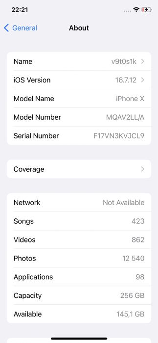 Iphone X 256 GB Silver