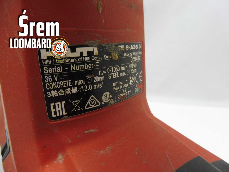 Młotowiertaka Hilti TE6 - A36 / AKU / Ładowarka / Stam DB!