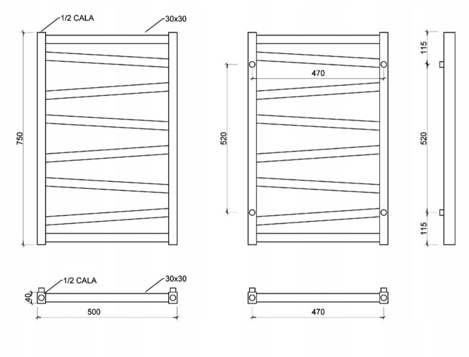 Grzejnik łazienkowy elektryczny 300W INOX BIAŁY