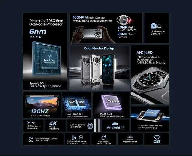 Защищенный смартфон Doogee S200 Gray 12/256Gb 10100mAh Dimensity 7050