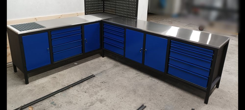 Stół warsztatowy narożny metalowy stal nierdzewna
