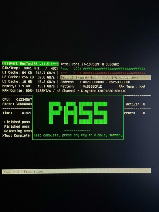 HyperX Fury DDR4 8GB (2x4GB) 2133MHz CL14 | MemTest OK