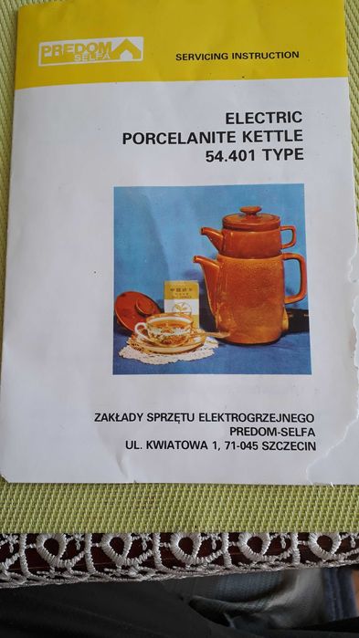 Zestaw: ceramiczny, dzbanek do podgrzewania wody - okres PRL
