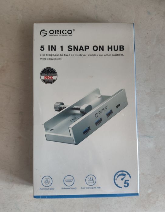 Orico Hub хаб 5 в 1 USB 3.0 5Gbps з кріпленням (алюміній)