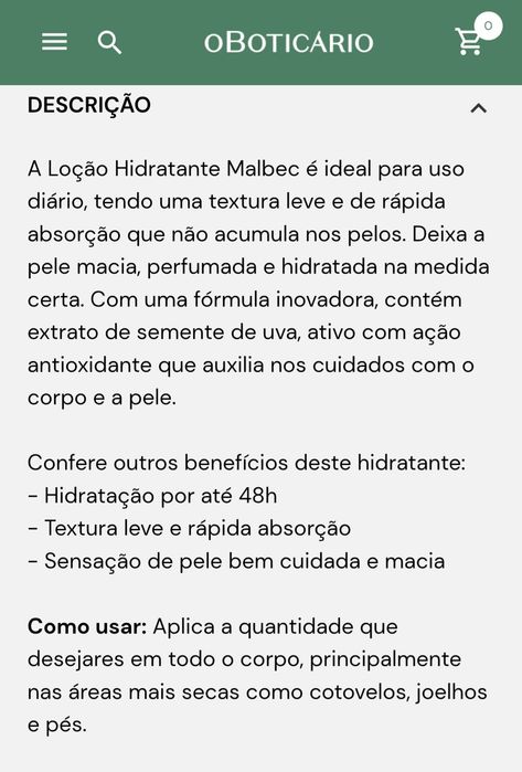 Loção Hidratante Corporal Malbec 200ml Boticário