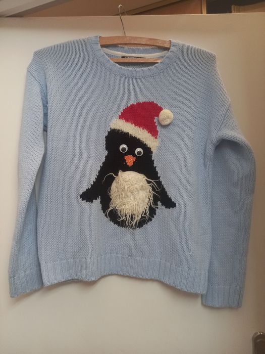 Sweter świąteczny pingwin fashion union 40  oczy ruchome  Boże narodze