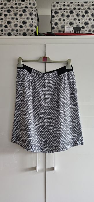 Granatowa biała spódnica 40 L  wiskoza cupro