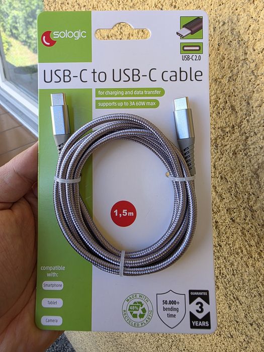 Kabel USB C - USB C. 1,5m 60W