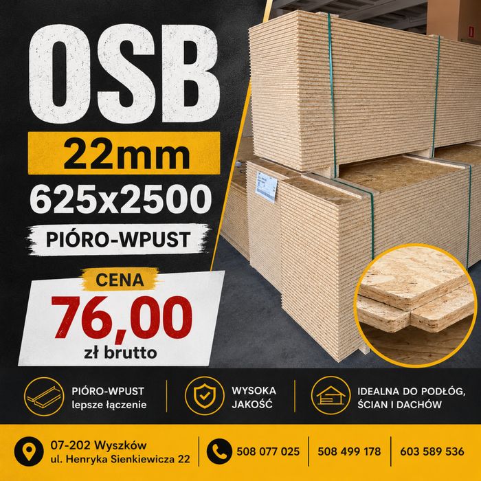 Płyta OSB 22mm 625x2500 Pióro-wpust