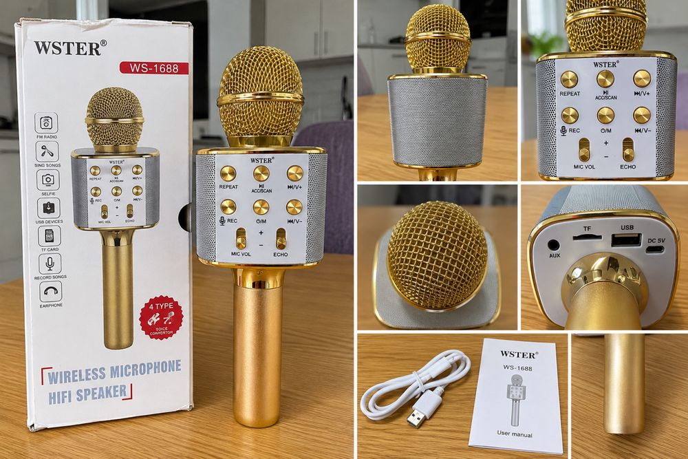 Бездротовий караоке-мікрофон WSTER WS-1688 Bluetooth, золотий