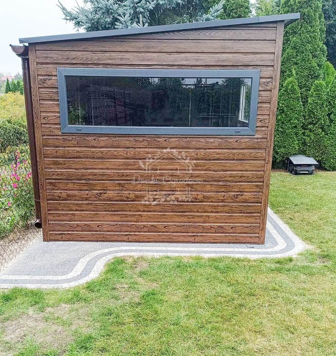 Schowek domek ogrodowy 4,5x2,5m wiata 1,8m antracyt rynny  ID813