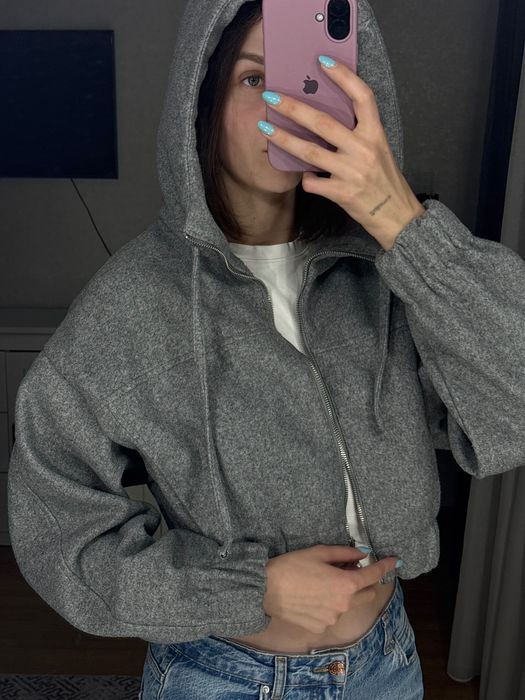 Зіп-худі Zara вкорочене сірого кольору