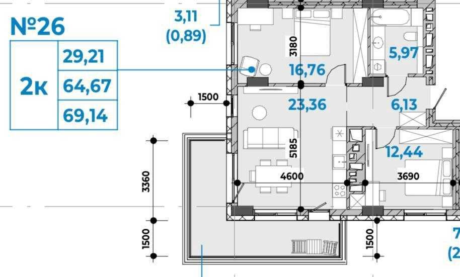 2-комнатная квартира по адресу (площадь 69,1 м²) - Atlanta.ua - фото 9