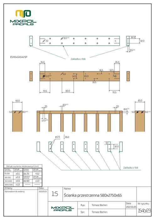 Lamele ścianka wolnostojąca lamelowa 275x58 cm czarny mat mixpol