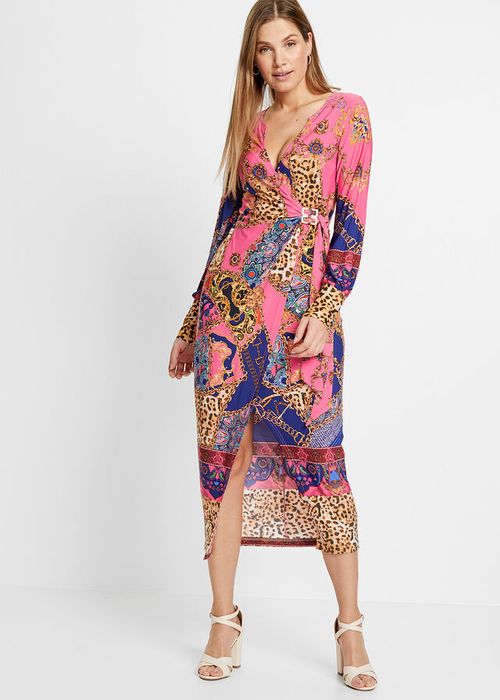 B.P.C sukienka wzorzysta midi kopertowa 40/42.