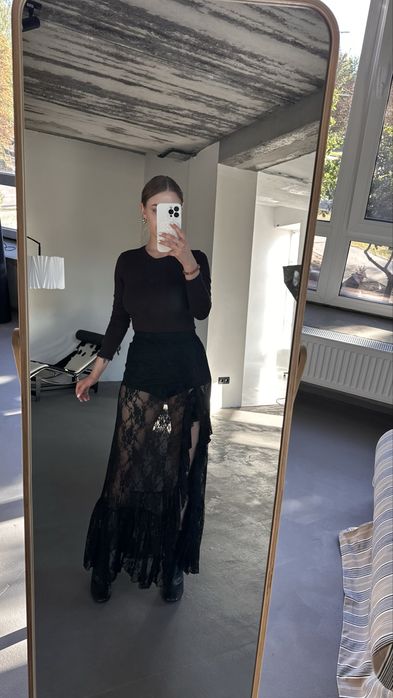 Черная кружевная юбка с шортами | Мереживна спідниця з воланами