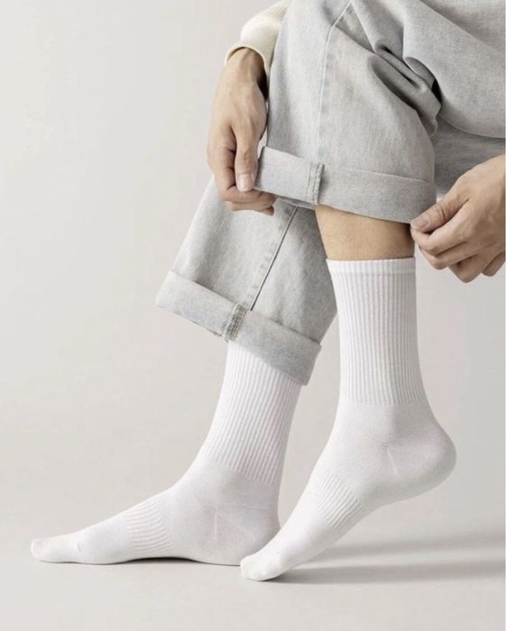 Високі Однотонні Шкарпетки Білі ХБ Рубчик 2025