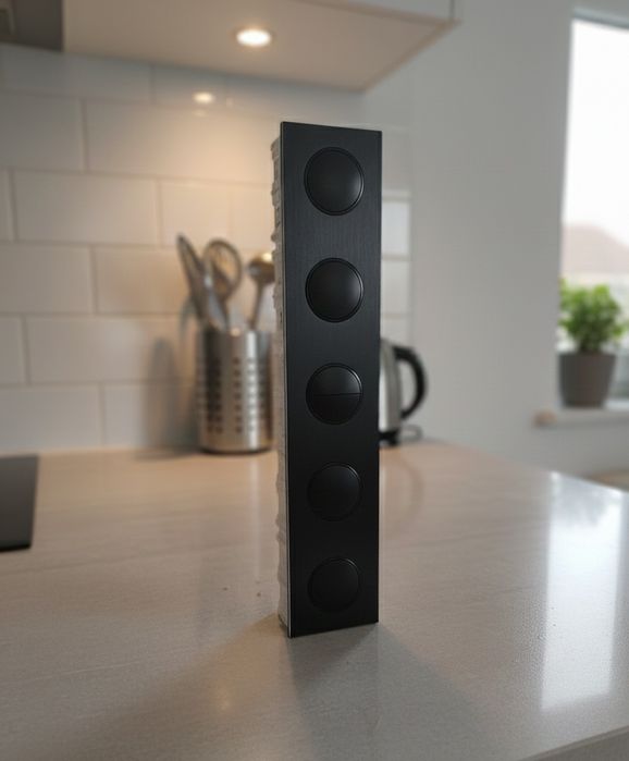 Włączniki w ramce chromowanej wraz z puszkami.