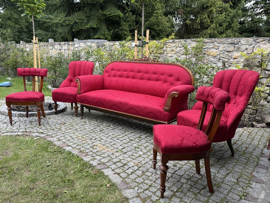 Sofa zestaw wypoczynkowy eklektyczny 2 fotele 2 krzesła ala ludwik