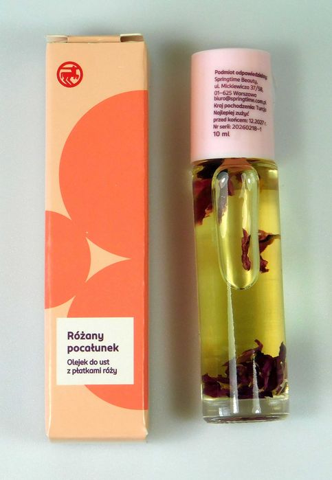 Rossmann Różany pocałunek olejek do ust z płatkami róży 10ml.