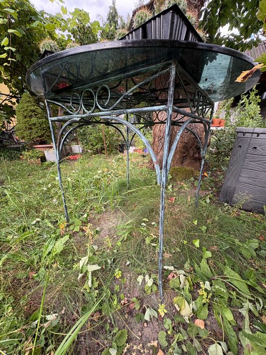 Stoliki ogrodowe metalowe zdobione, 2 sztuki, puls blat szklany