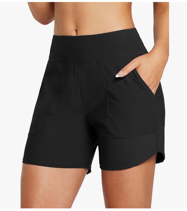 Damskie spodenki kąpielowe z wysokim stanem, czarne, rozm.XL BALEAF