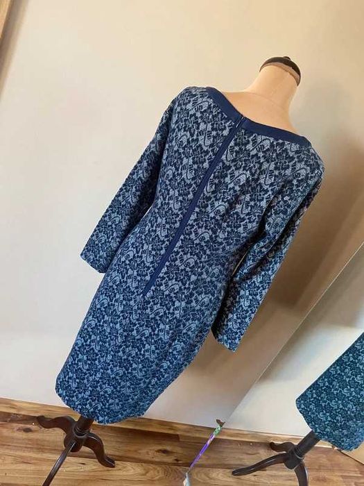 L xl 42 wzory taranko sukienka midi oversize trapez granat tekstura