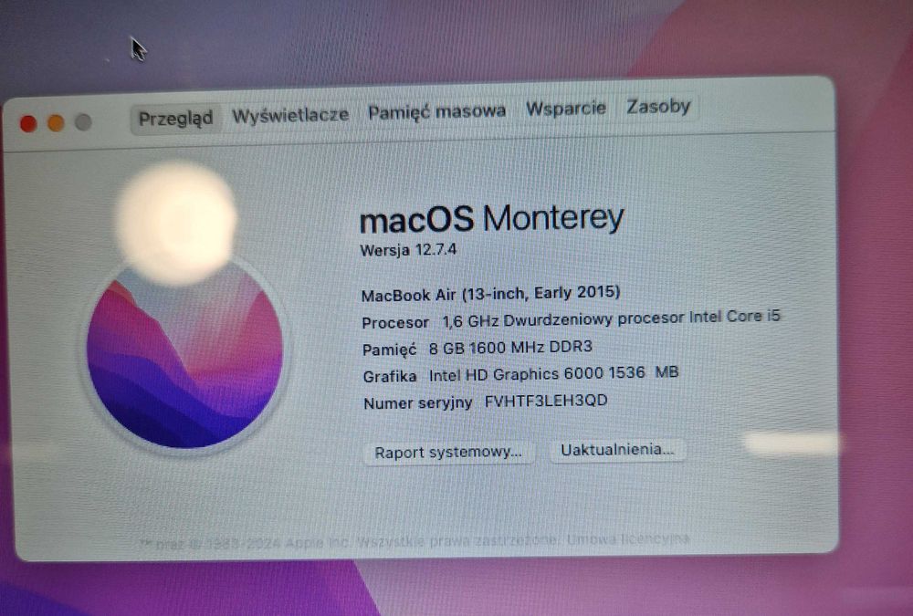 Laptop MacBook AIR 13 2015 + ZAS + klawiatura