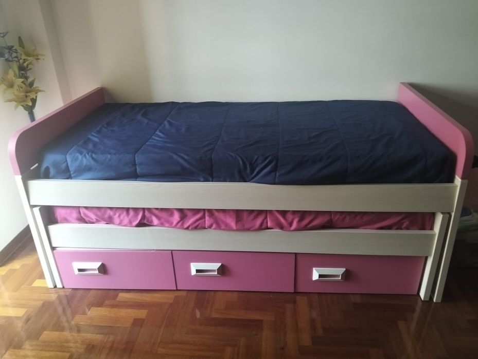 Conjunto Juvenil 2m – Cama Extra + Secretária + Prateleiras