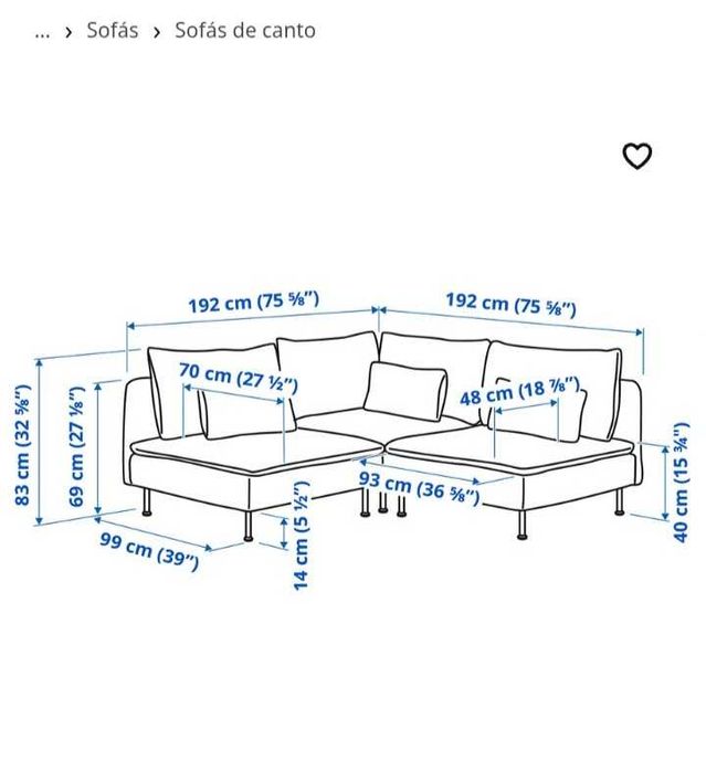 Sofá IKEA SÖDERHAMN de canto – Hillared Antracite – 192x192cm – Excelente estado