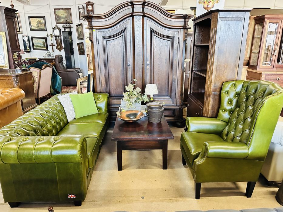 PRZEPIĘKNY Exkluzywny komplet chesterfield sofa + fotel Quenn Anne :)