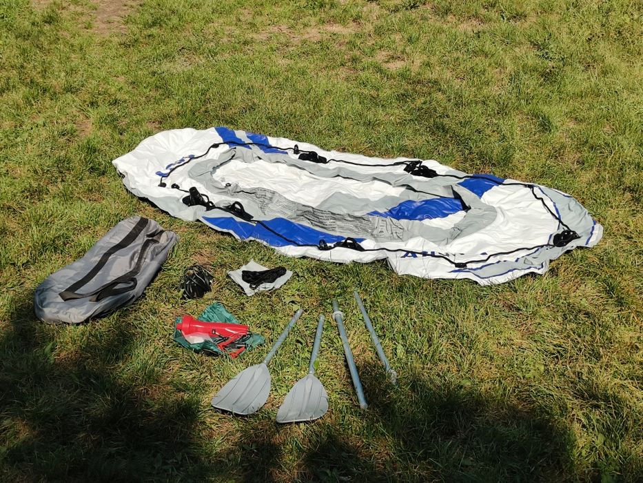 Duży Ponton Atlantic 280 Wiosła Aluminiowe Pompka Samochodowa Zasilacz