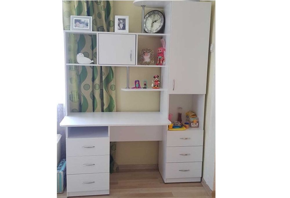 Стол письменный с пеналом, ящиками и полками Белый Сонома Новый Склад