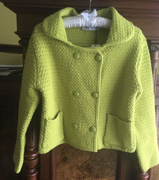ZARA Sweter limonkowy z kołnierzykiem bawełna  M