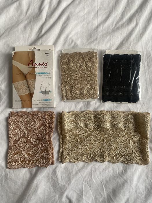NOWE opaski na uda 4 pary przeciw otarciom L/XL koronkowe z silikonem