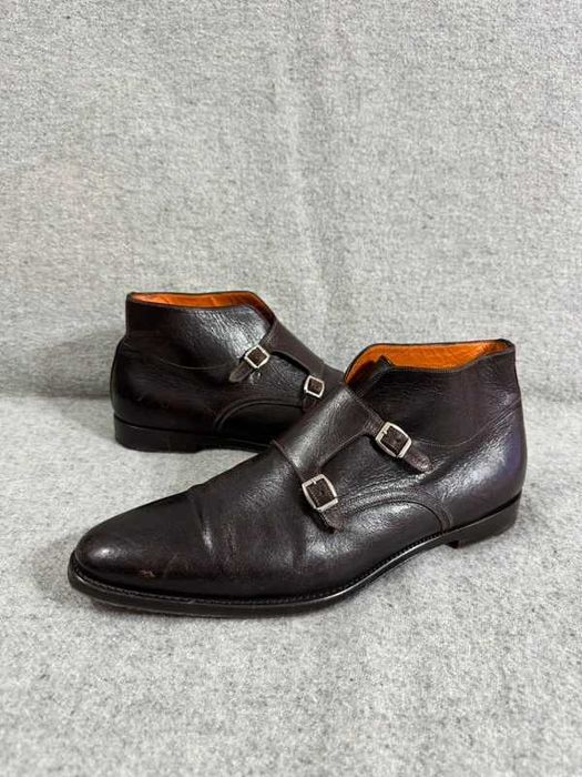 Santoni Double Monk Strap Boots Leather 9 43 buty wizytowe skórzane