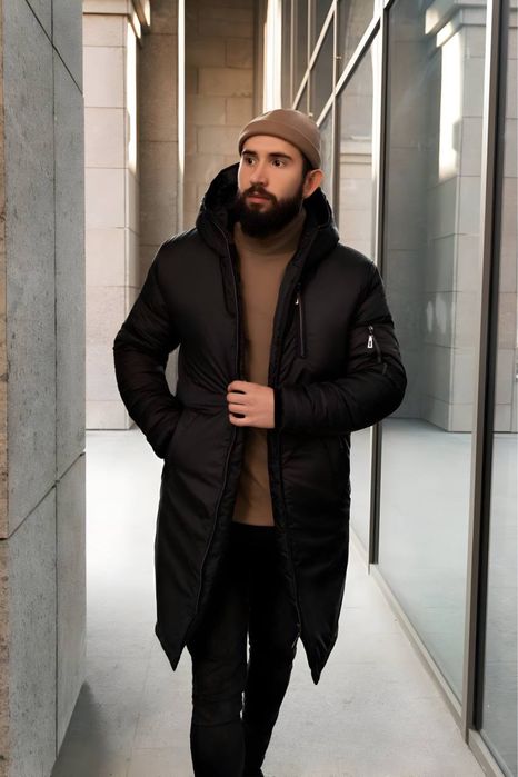 Чоловіча стильна куртка подовжена . Парка чоловіча з капюшоном