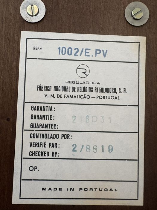 Relógio de pé Reguladora – Ref. 1002/E.PV – com certificado original