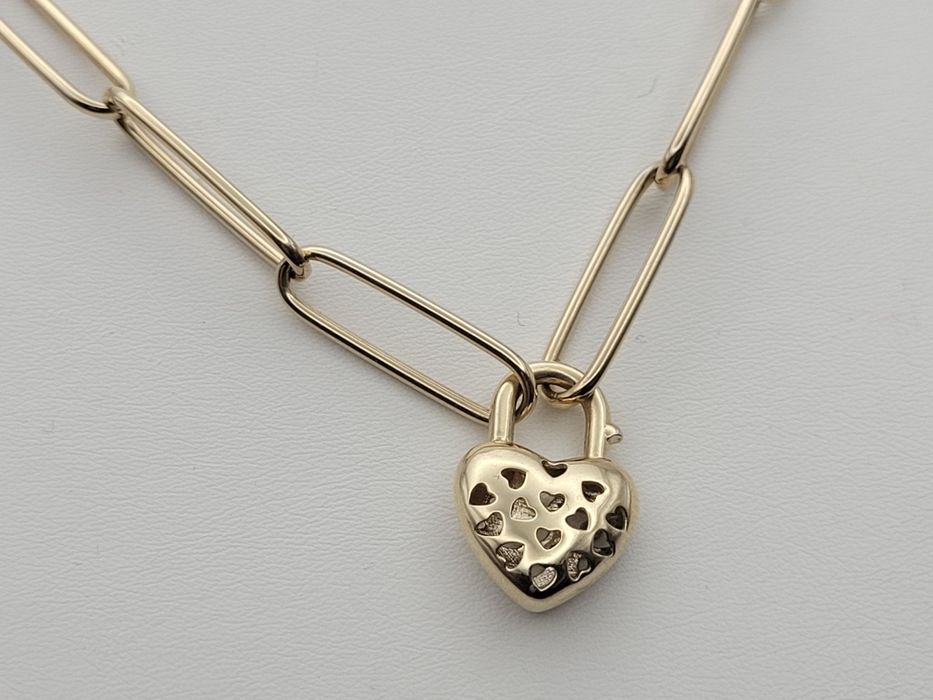 Nowy złoty łańcuszek złoto próby 585, spinacz serce serduszko kliper
